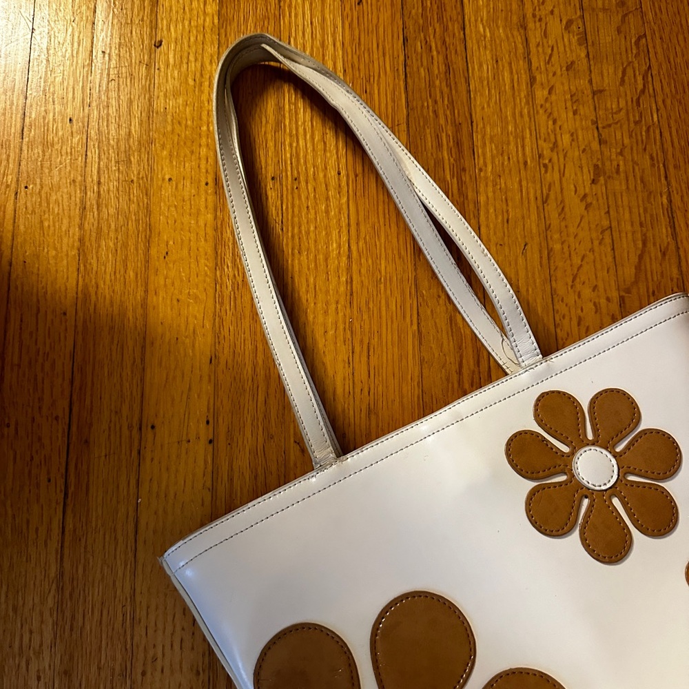 Floral White and Brown Tote Bag